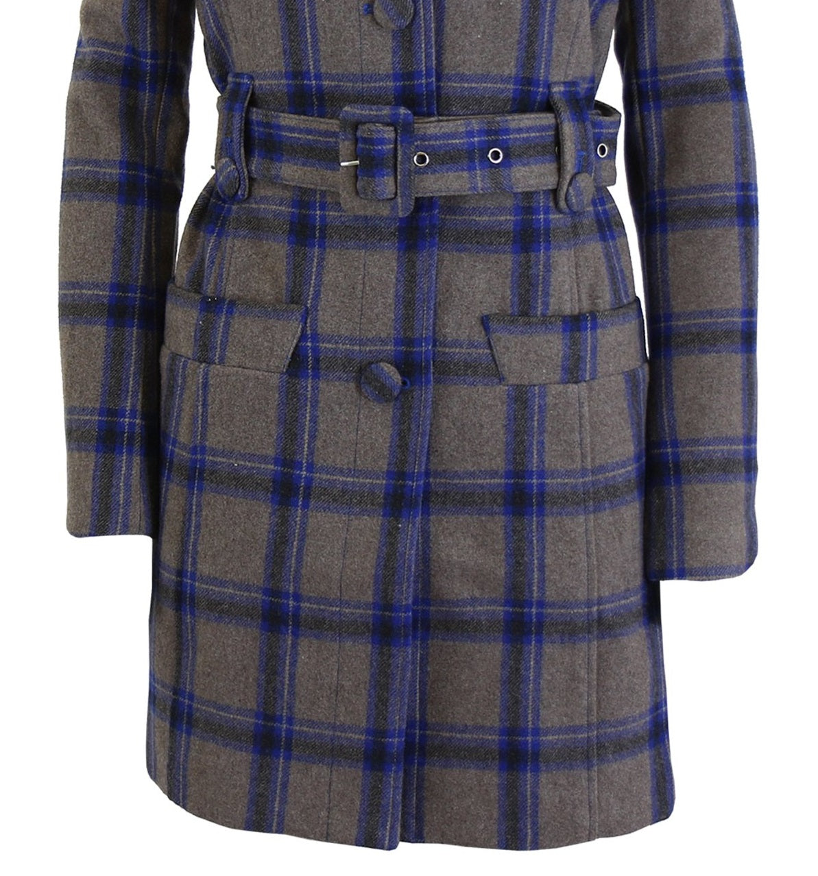 Rogue Pur Women's Plaid Wool Trench Coat Blue Size Medium