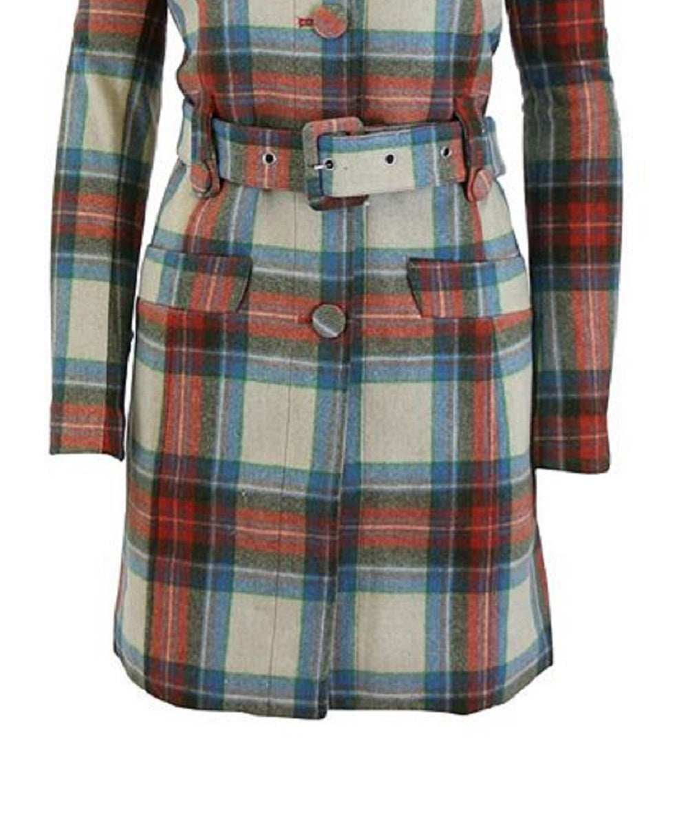 Rogue Pur Women's Plaid Wool Trench Coat Orange Size Medium