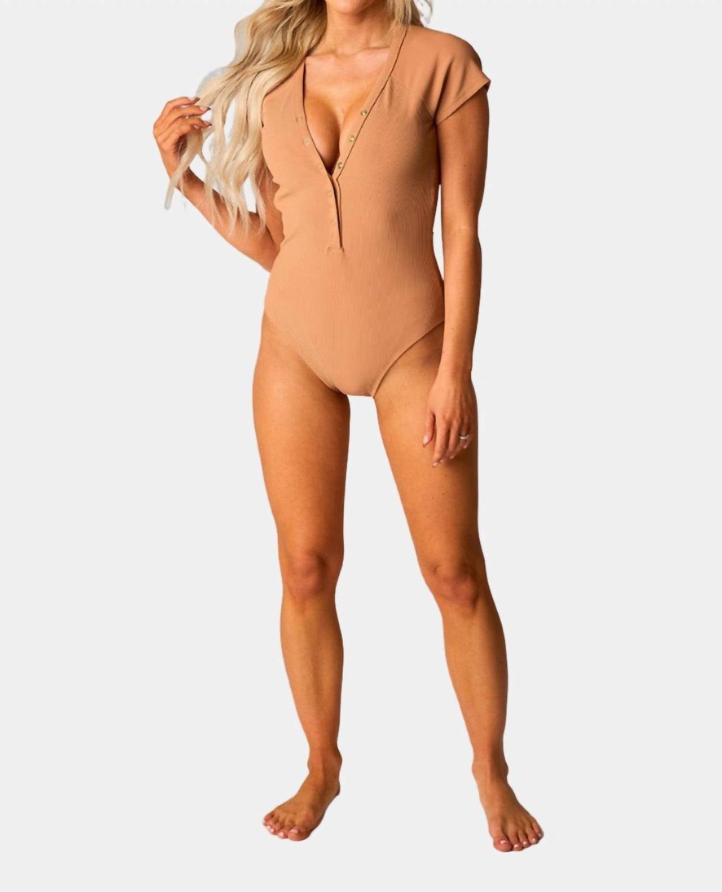 Buddylove - Mona Button Detail Short Sleeve One Piece Swimsuit