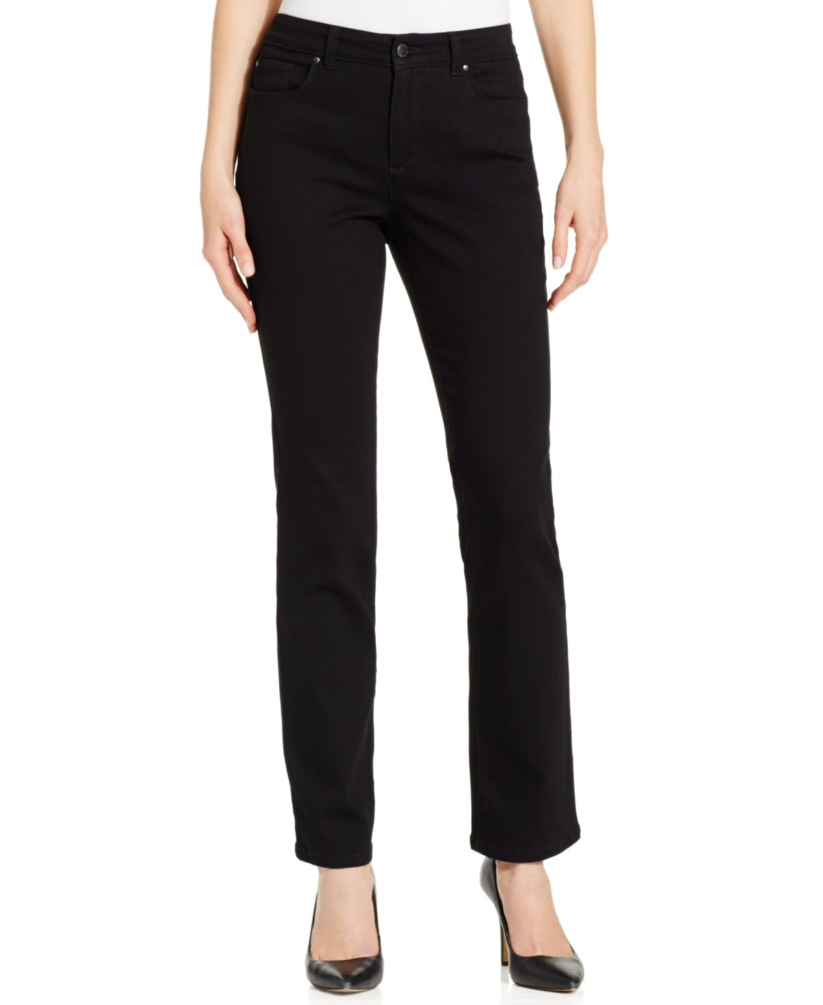 Charter Club Women's Lexington Tummy Control Straight Leg Jeans Short Black Size 6