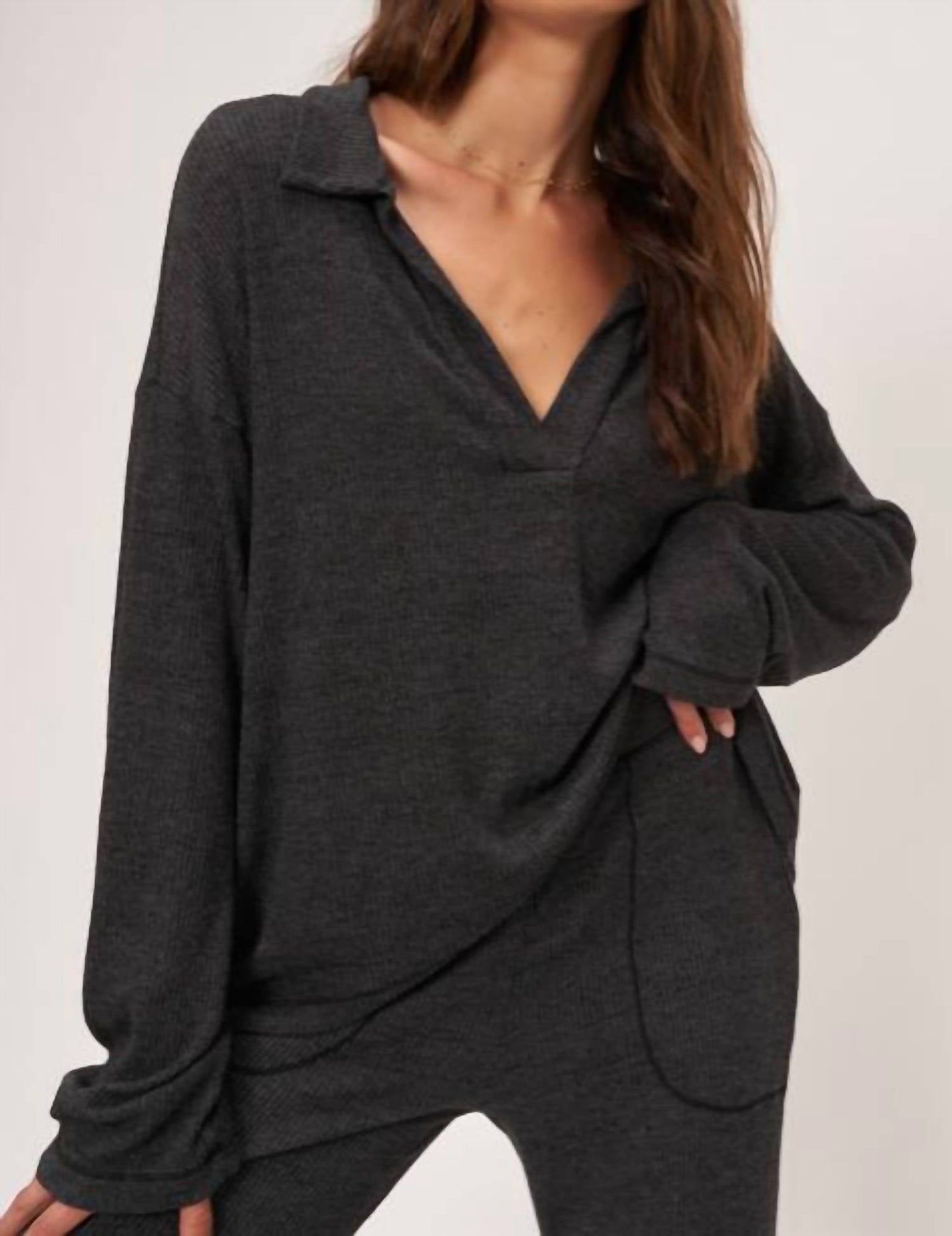 Project Social T - EARLY NIGHT COLLARED RIB LONGSLEEVE TOP