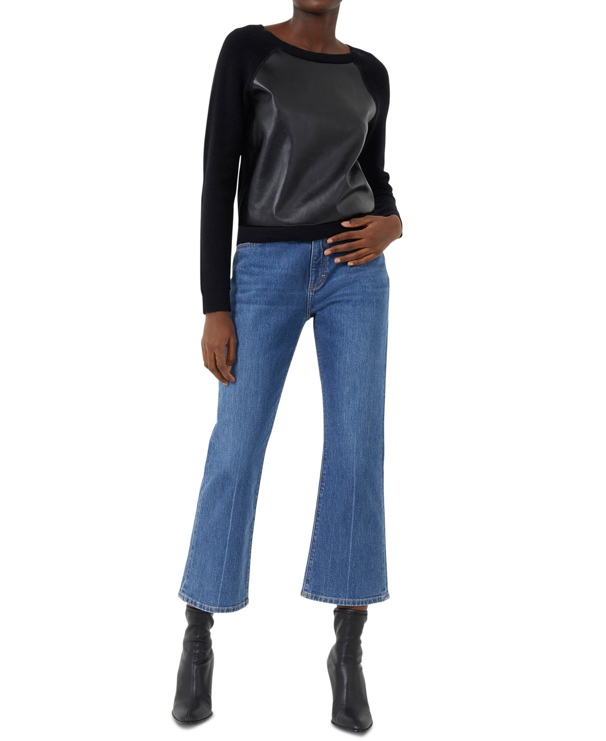 French Connection Mozart Faux Leather Top Black Size S
