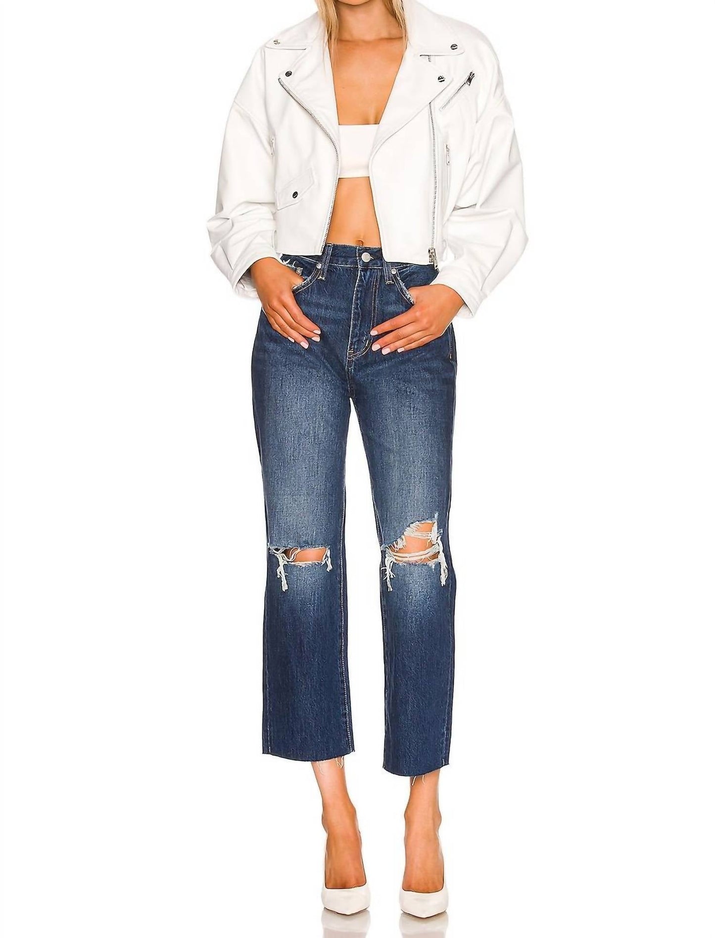 Pistola - Cassie Crop Super High Rise Straight Distressed Jeans
