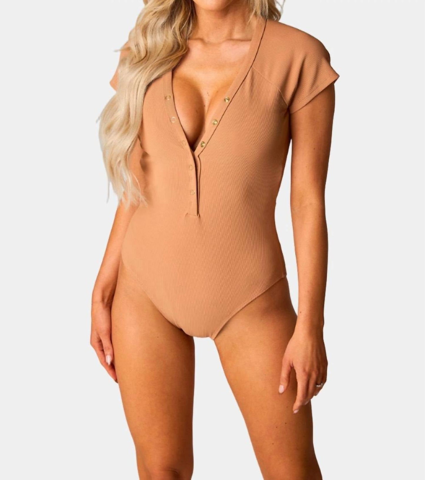Buddylove - Mona Button Detail Short Sleeve One Piece Swimsuit