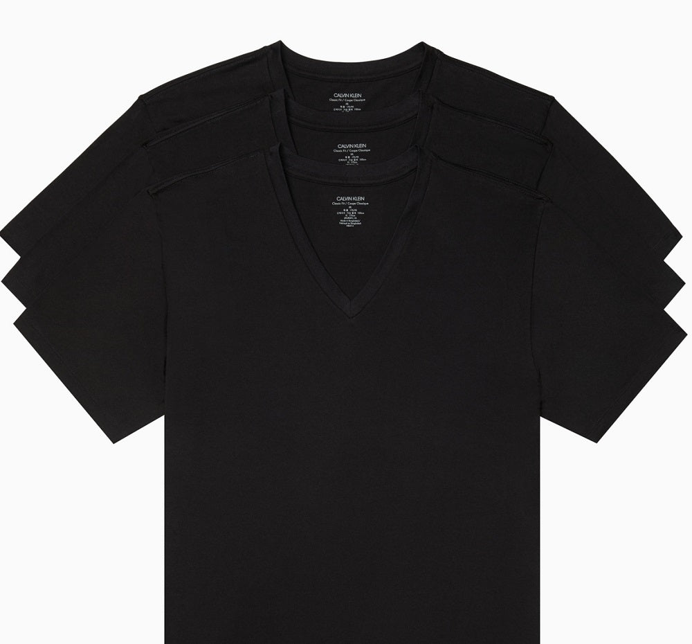 Calvin Klein Men's Big Cotton Classics V Neck 3 Pack Black Size 3X