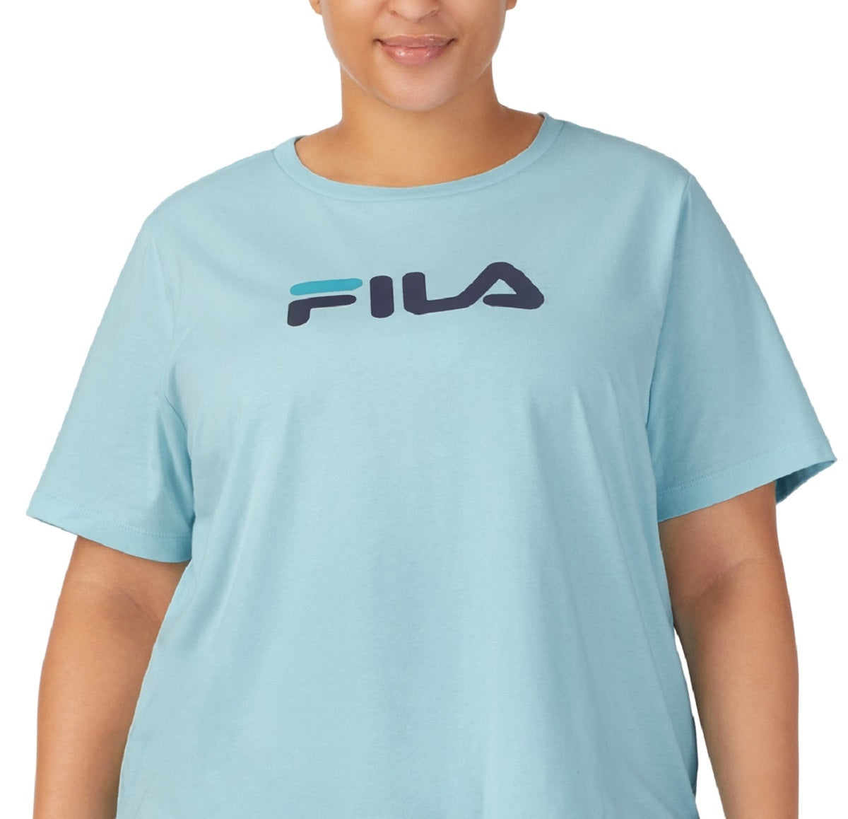Fila Women's Thea Cotton Logo Short Sleeve T-Shirt Blue Size 1X