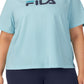 Fila Women's Thea Cotton Logo Short Sleeve T-Shirt Blue Size 1X