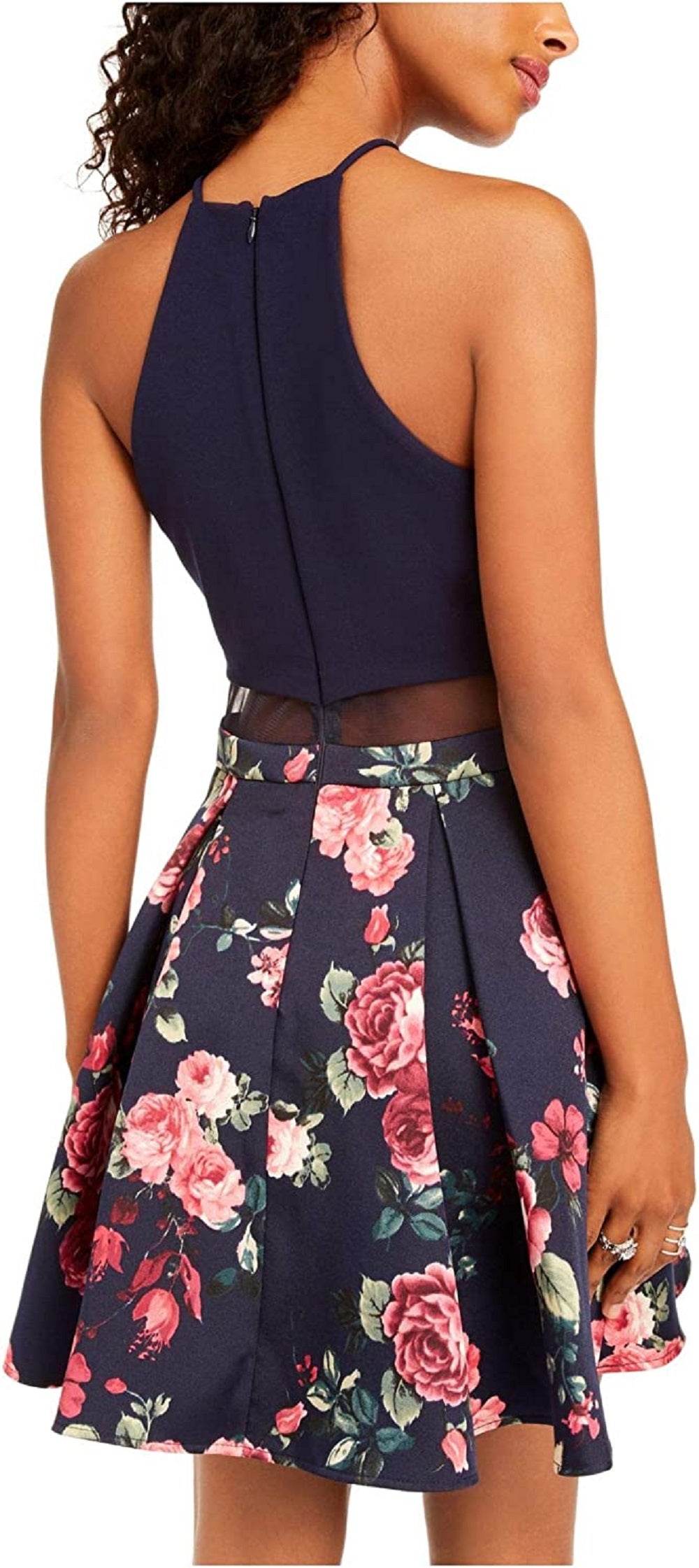 B Darlin Women's Floral Sleeveless Halter Short Party Fit Flare Dress Blue Size 11-12