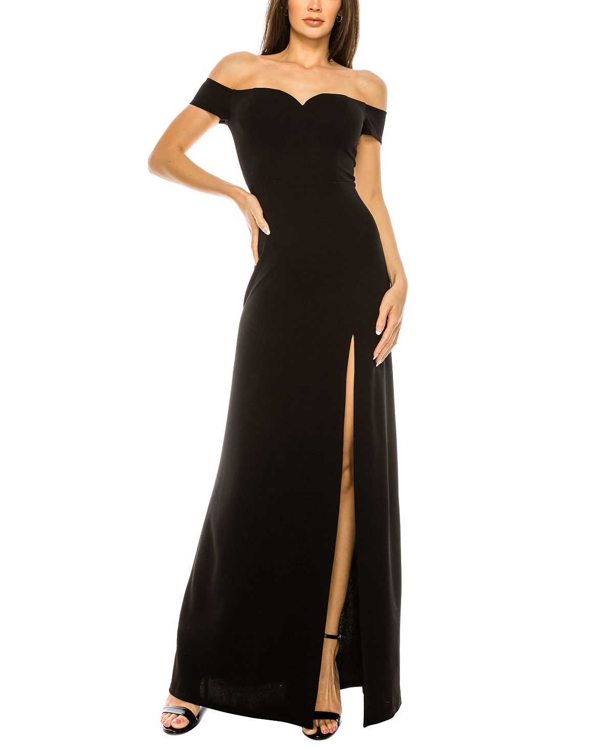 B Darlin Women's Short Sleeve Off Shoulder Full Length Dress Black Size 2TB