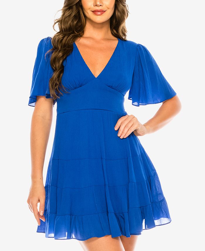 B Darlin Junior's V Neck Ruffled Dress Blue Size 15-16