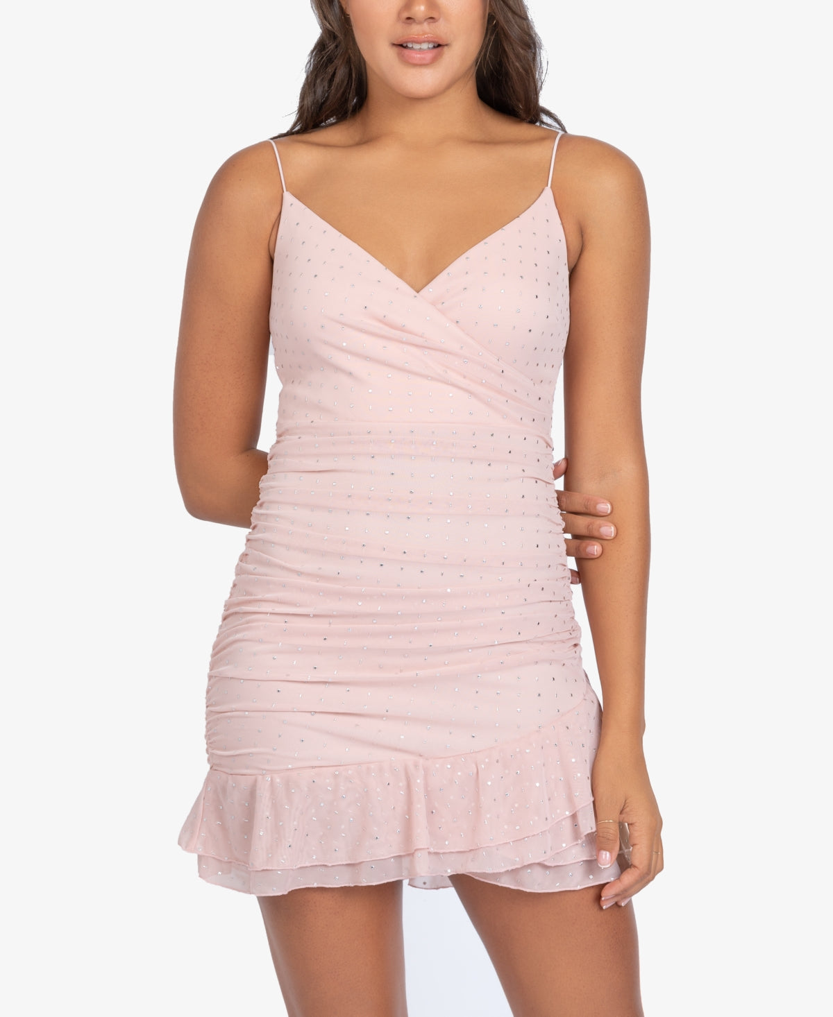 B Darlin Junior's Sparkle Dot Ruched Dress Pink Size 5-6