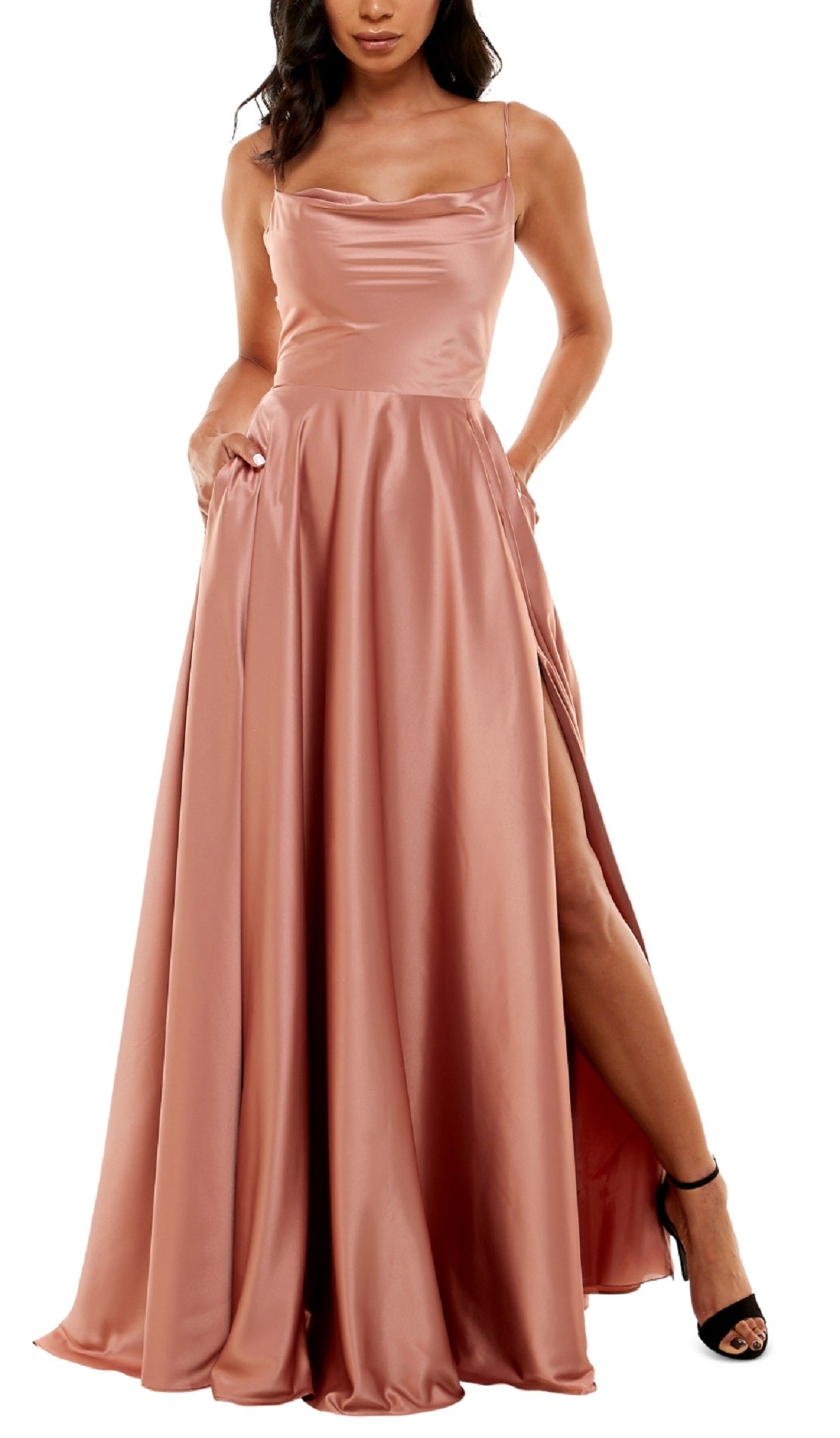 B Darlin Junior's Cowlneck Lace Up Back Maxi Dress Brown Size 12