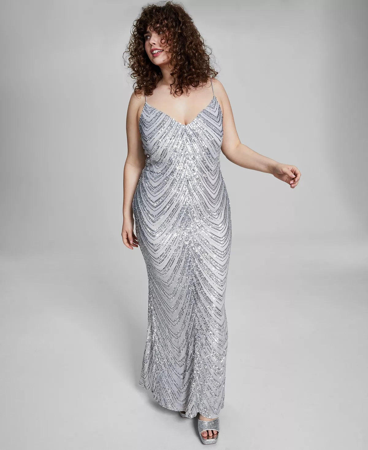 B Darlin Junior's Sequined Bungee Strap Gown Gray Size 9/10