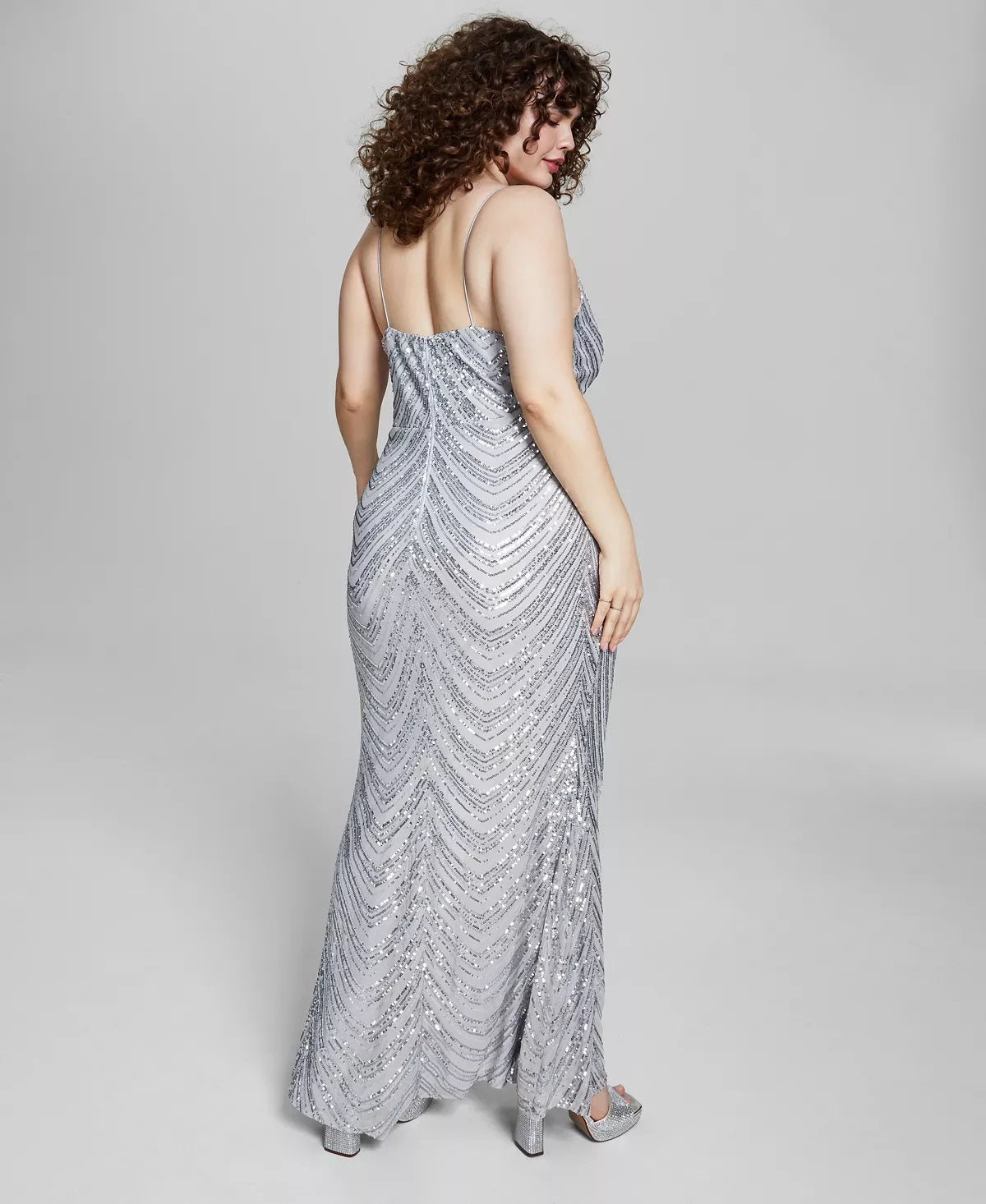 B Darlin Junior's Sequined Bungee Strap Gown Gray Size 9/10