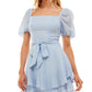 B Darlin Junior's Puff Sleeve Tie Waist Dress Blue Size 12