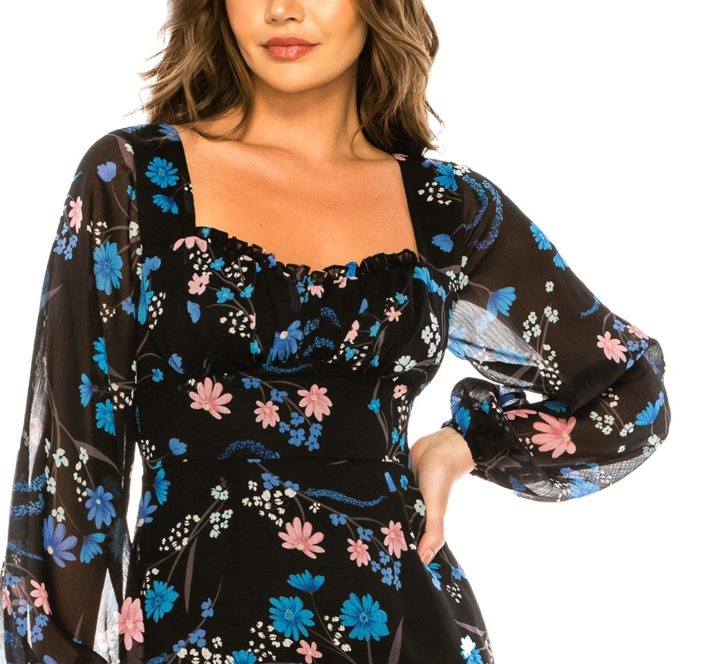 B Darlin Junior's Emma Printed Ruffled Dress Black Size 34
