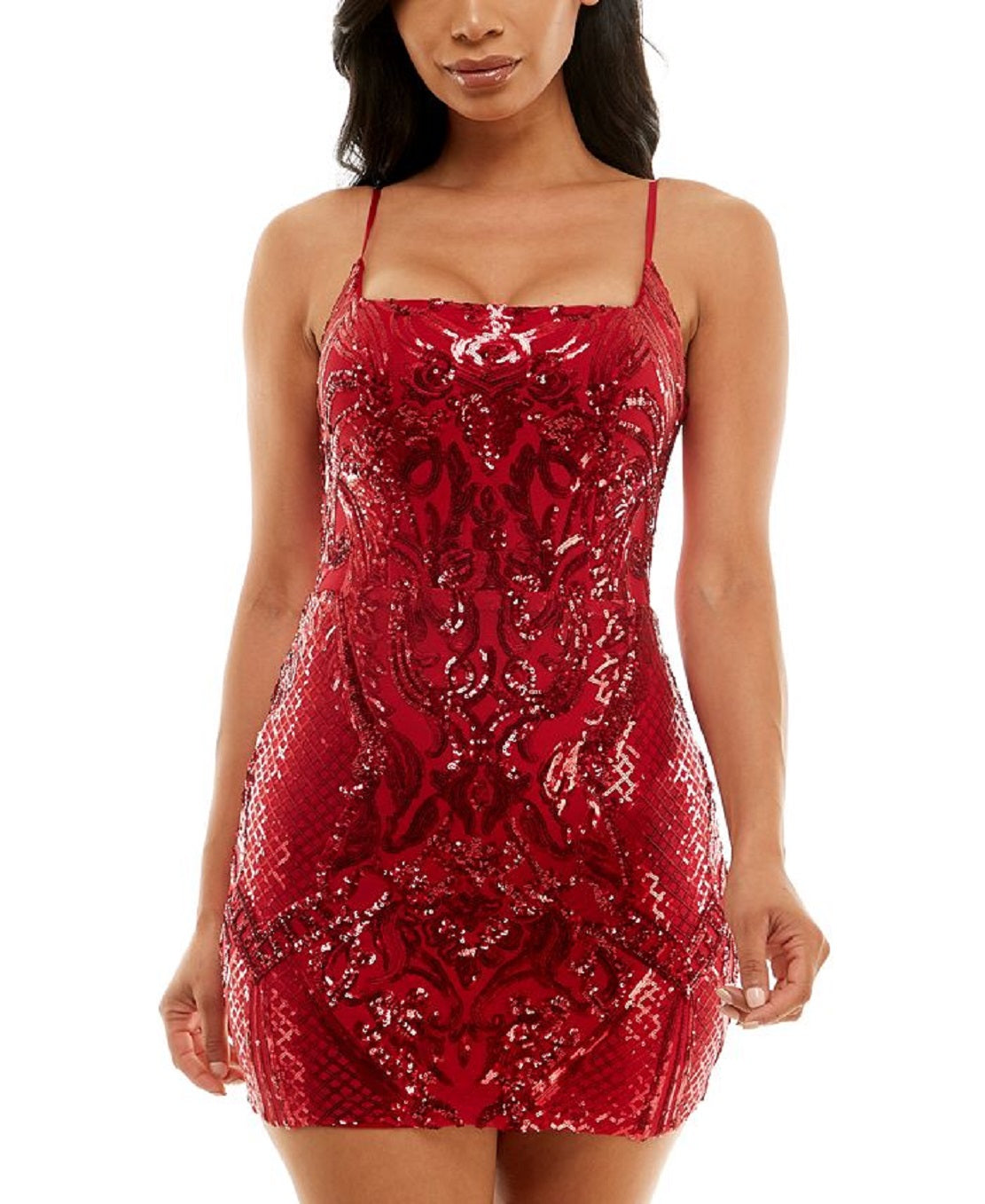 B Darlin Junior's Spaghetti Strap Square Neck Bodycon Dress Red Size 56