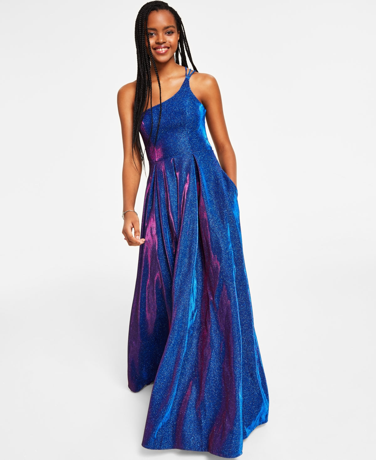 B Darlin Junior's Strappy Back Glitter Finish Gown Blue Size 56