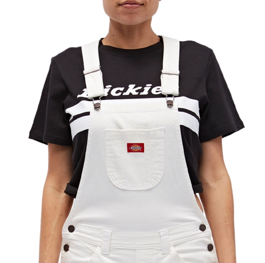 Dickies Women's Cuffed Overalls Dress White Size Small