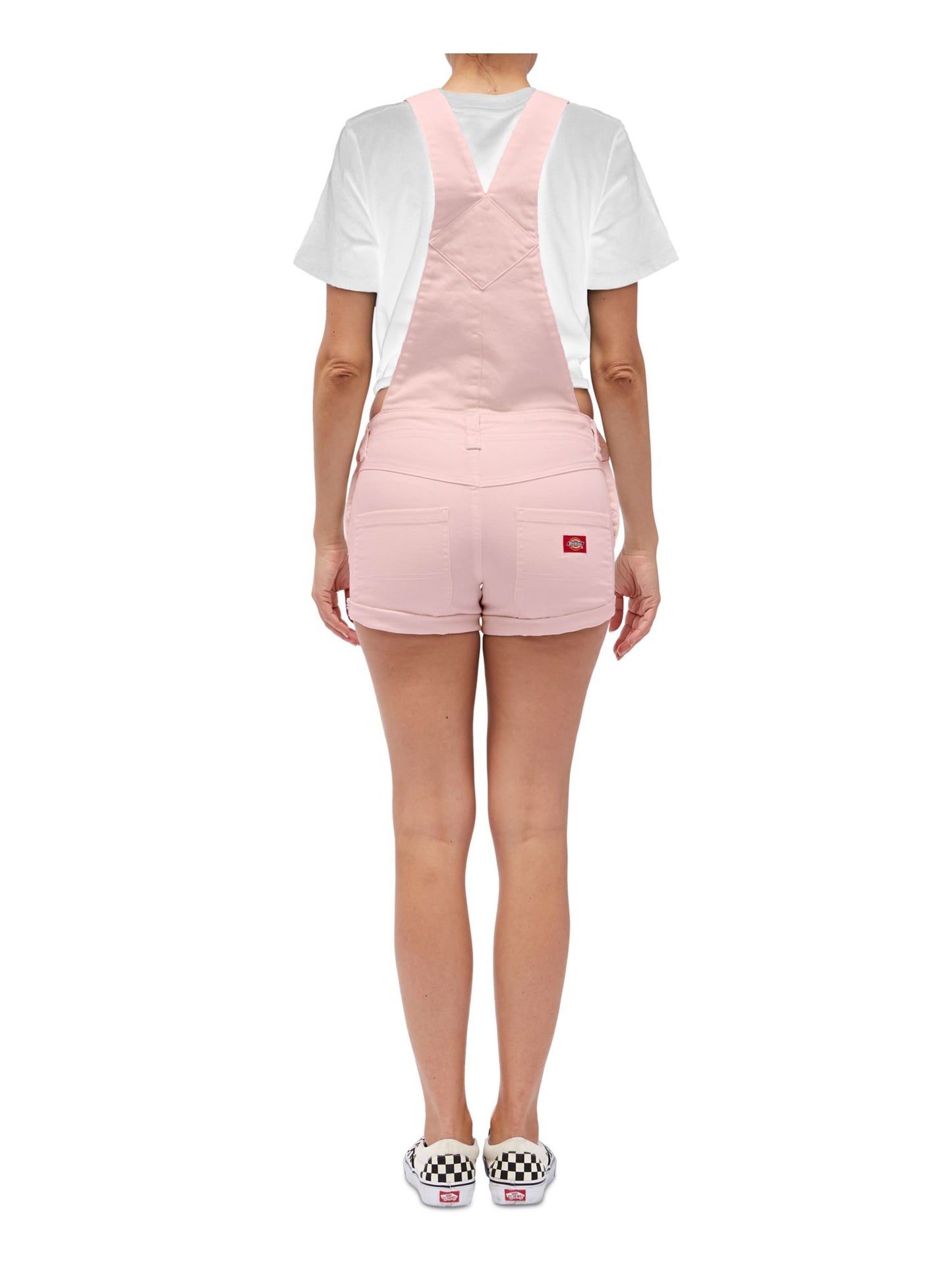 Dickies Women's Denim Pocketed Sleeveless Square Neck Romper Pink Size Medium