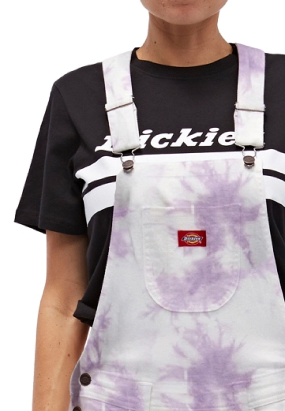 Dickies Junior's Tie Dyed Short Overalls Purple Size Medium