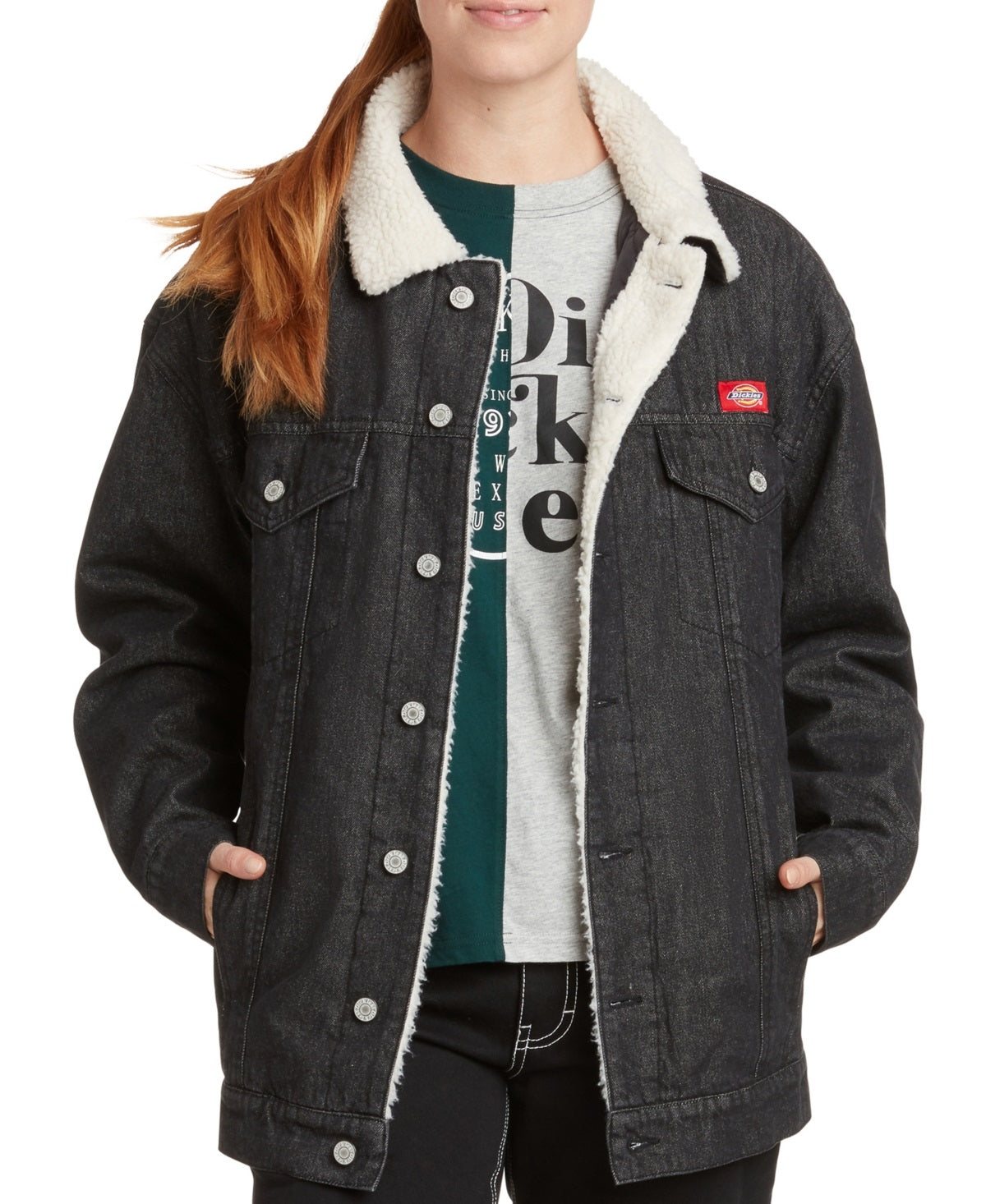 Dickies Junior's Fleece Lined Denim Jacket Black Size X-Large
