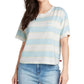Dickies Women's Ribbed Striped Short Sleeve Crew Neck T-Shirt Blue Size Large