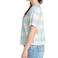 Dickies Women's Ribbed Striped Short Sleeve Crew Neck T-Shirt Blue Size Large