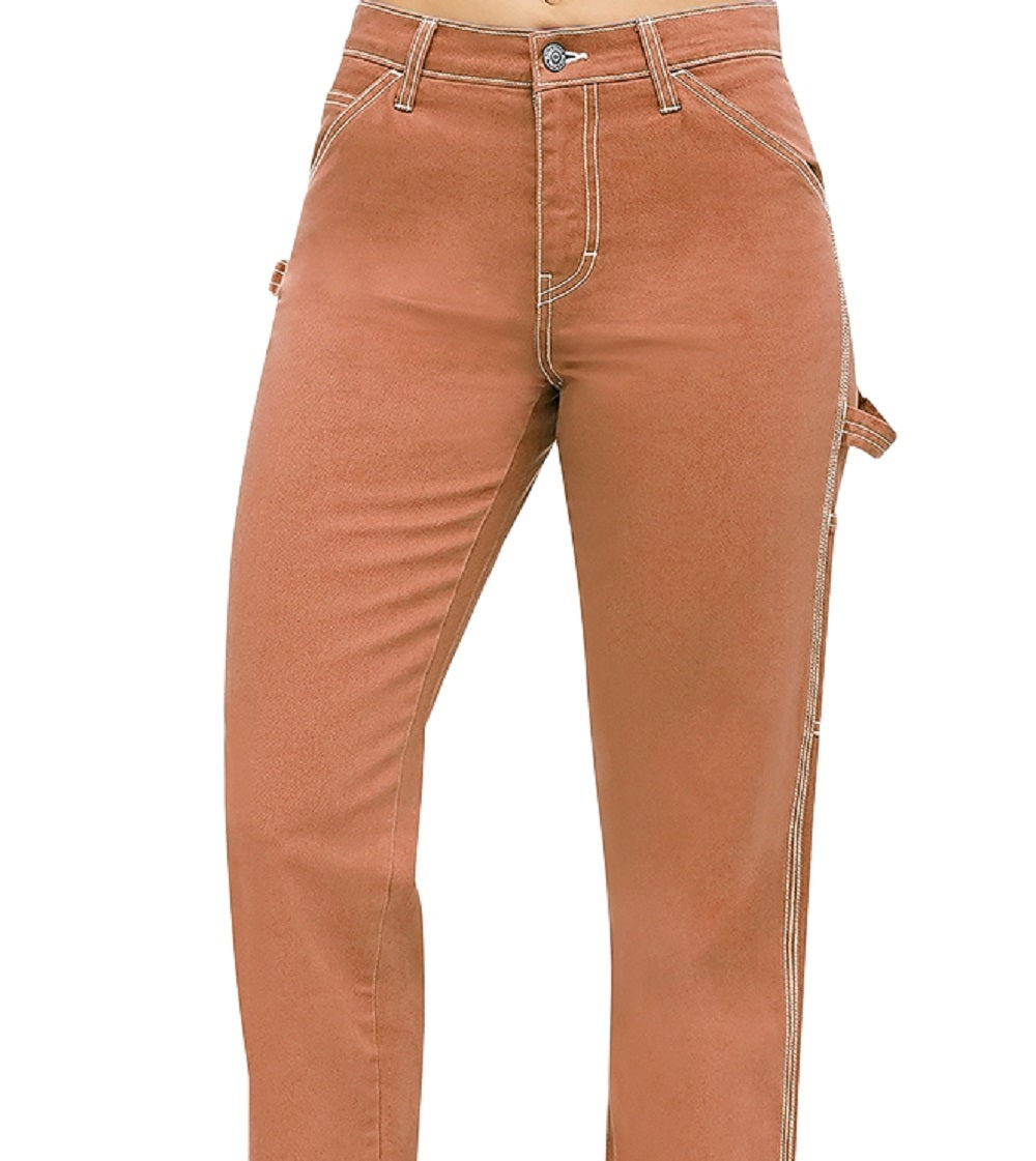 Dickies Women's Pocketed Zippered Carpenter High Rise Straight leg Pants Waist Orange Size 9