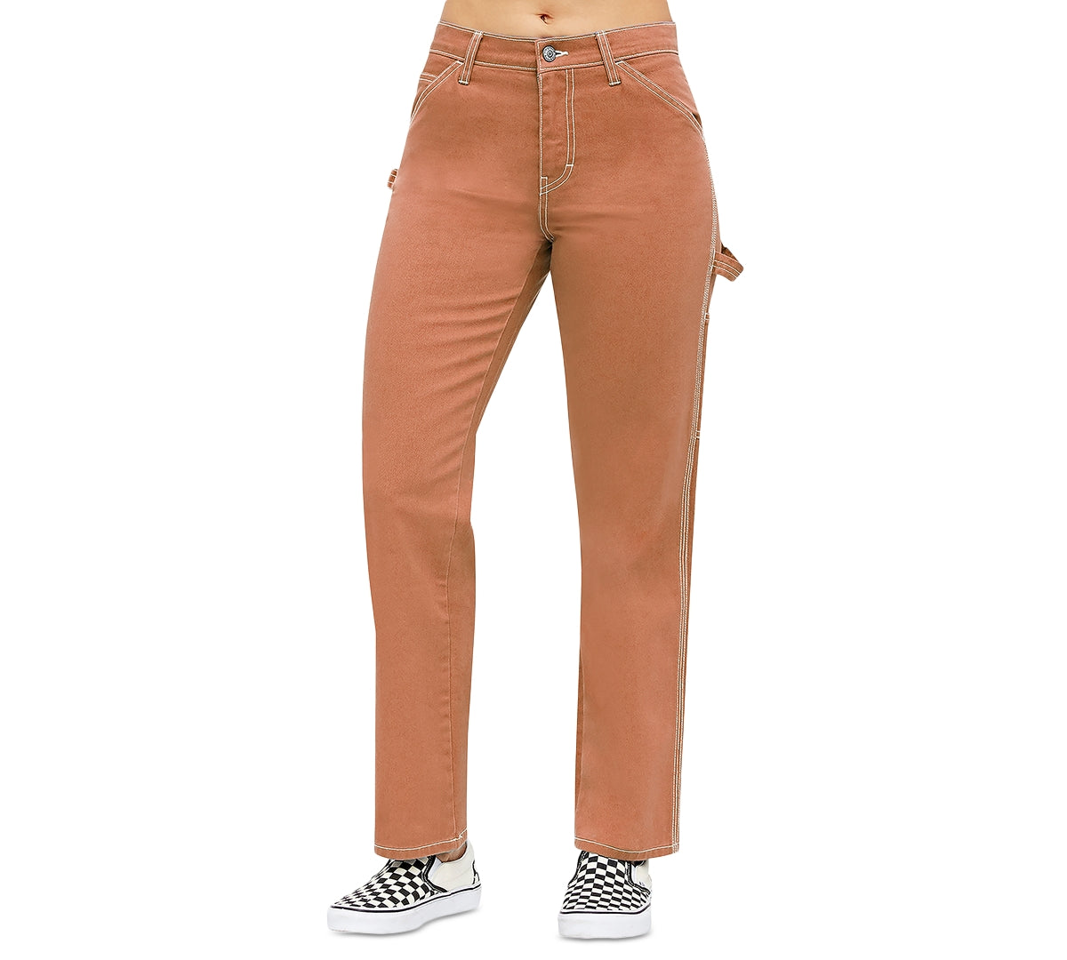 Dickies Women's Pocketed Zippered Carpenter High Rise Straight leg Pants Brown Size 13-31