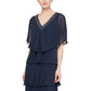 SL Fashions Women's Tiered Chiffon Dress With Cardigan Blue Size 14