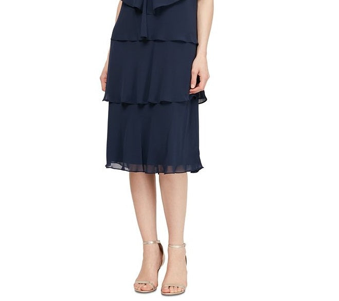 SL Fashions Women's Tiered Chiffon Dress With Cardigan Blue Size 14
