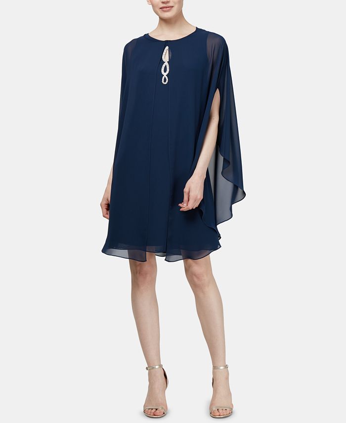 SL Fashions Women's Two Piece Cape Cocktail Dress Blue Size 12