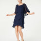 SL Fashions Women's Embellished Bell Sleeve Jewel Neck Short Ruffled Party Dress Blue Size 18