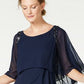 SL Fashions Women's Embellished Bell Sleeve Jewel Neck Short Ruffled Party Dress Blue Size 18