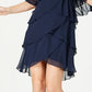 SL Fashions Women's Embellished Bell Sleeve Jewel Neck Short Ruffled Party Dress Blue Size 18