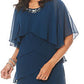 SL Fashions Women's Embellished Tiered Chiffon Dress Blue Size 12