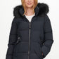 DKNY Women's Faux Fur Trim Hooded Puffer Coat Black Size Medium