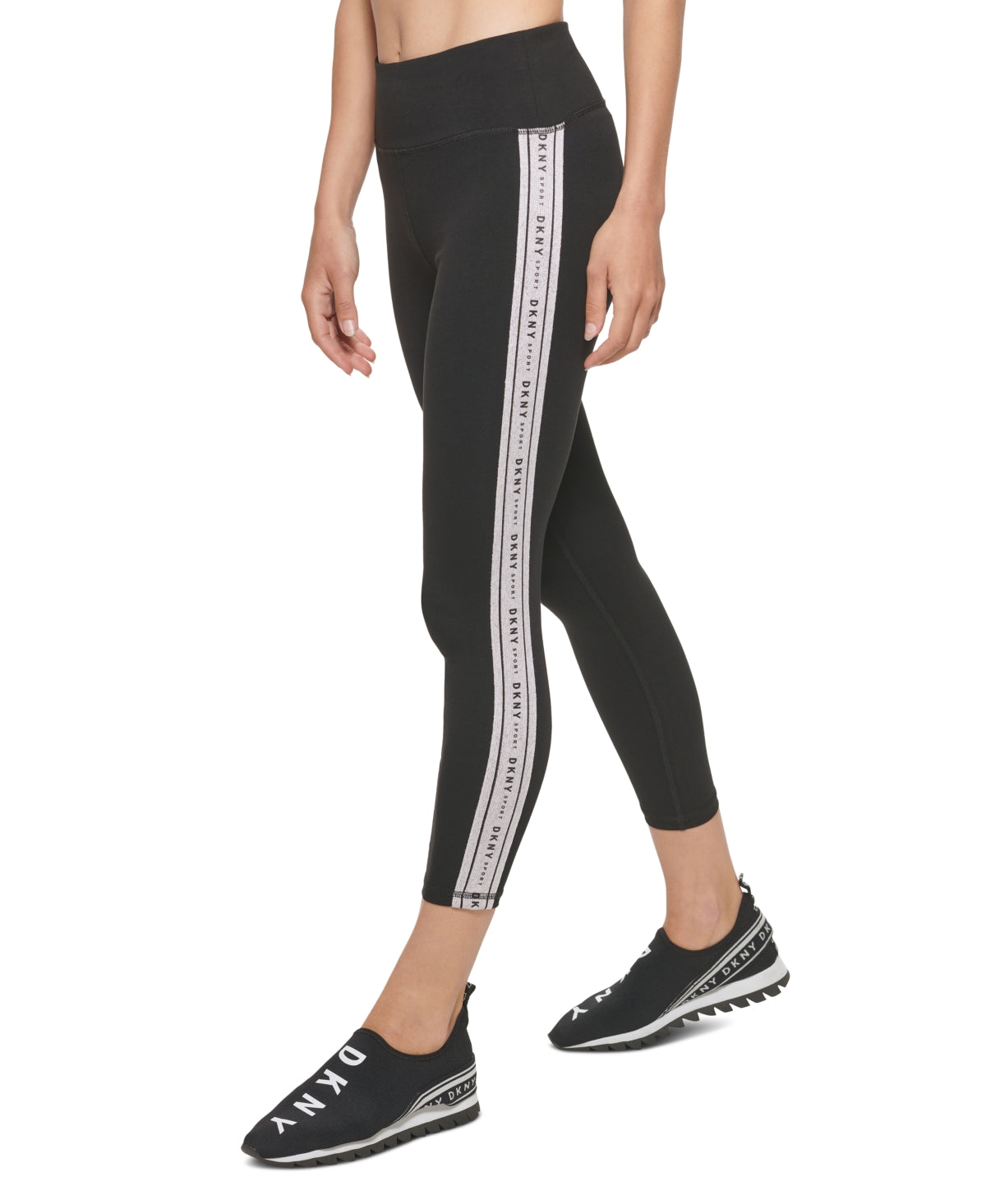 DKNY Women's Cropped Metallic-Contrast 7/8 Leggings Black Size Medium