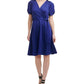 DKNY Women's Pleated Zippered Belted Unlined Short Pouf Knot-S Surplice Neckline Above The Knee Evening Fit Flare Dress Blue Size 12