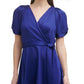 DKNY Women's Pleated Zippered Belted Unlined Short Pouf Knot-S Surplice Neckline Above The Knee Evening Fit Flare Dress Blue Size 12