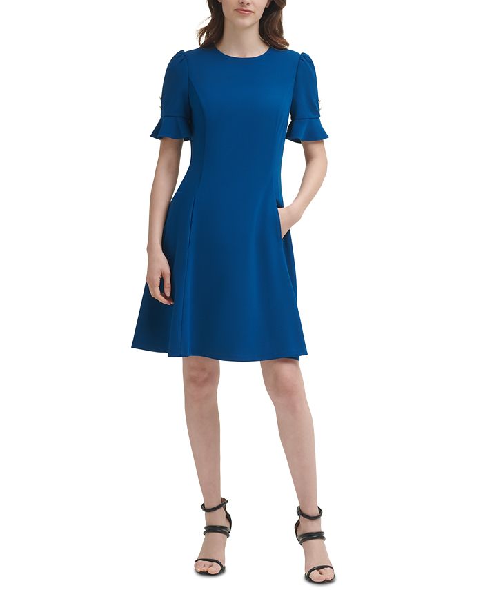 DKNY Women's Flounce Fit & Flare Dress Blue Size 12