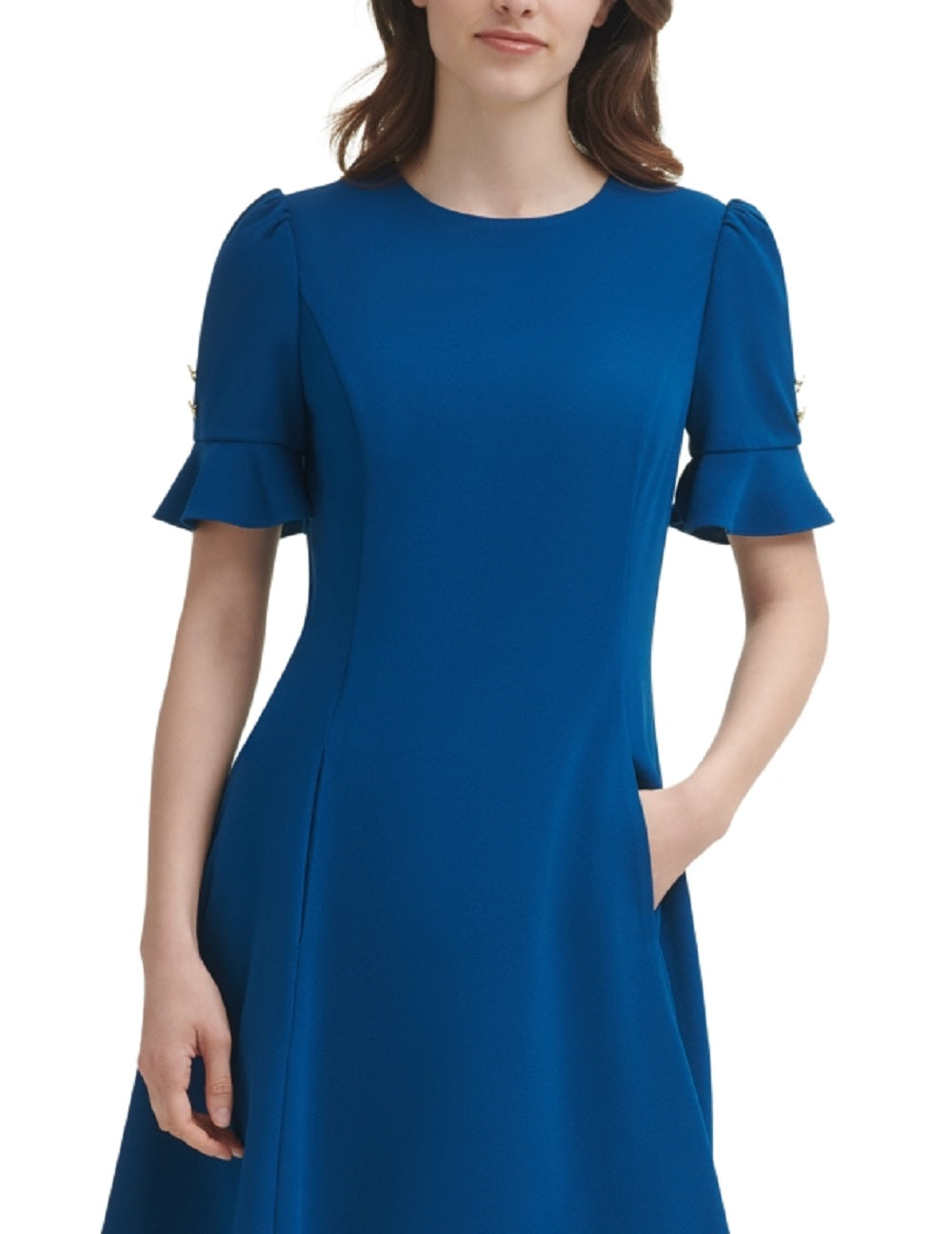 DKNY Women's Flounce Fit & Flare Dress Blue Size 4