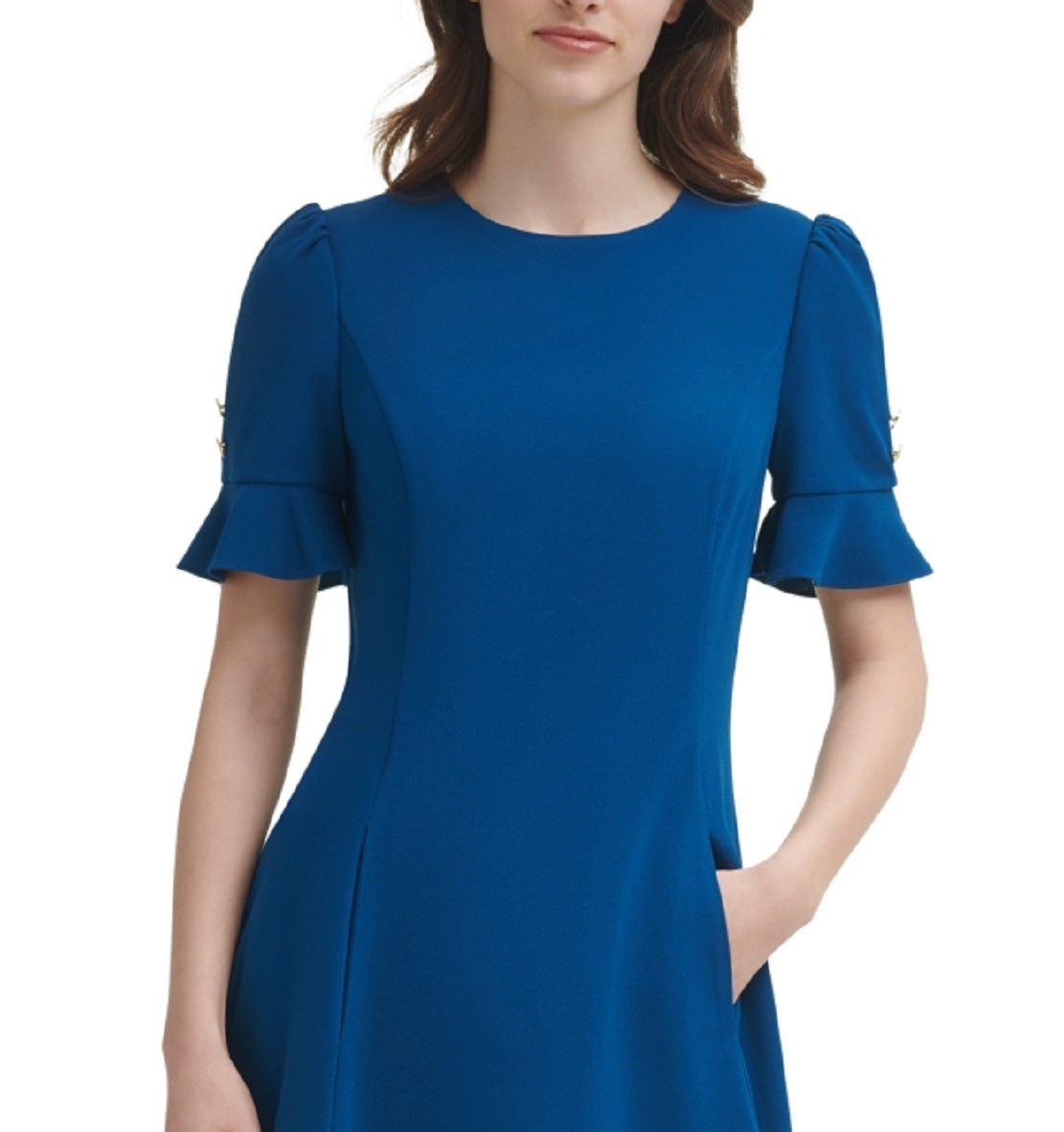DKNY Women's Flounce Fit & Flare Dress Blue Size 2