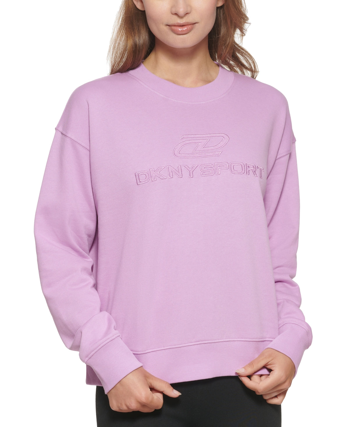 DKNY Women's Embroidered Logo Cotton Sweatshirt Purple Size Large