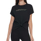 DKNY Women's Logo Knotted Cotton T-Shirt Black Size Large