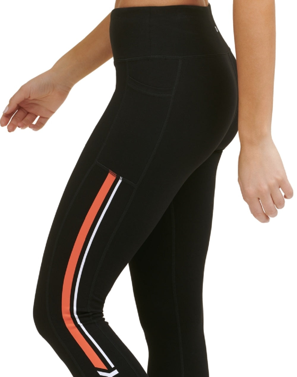 DKNY Women's Sport Side Striped Logo 7/8 Leggings Orange Size X-Small