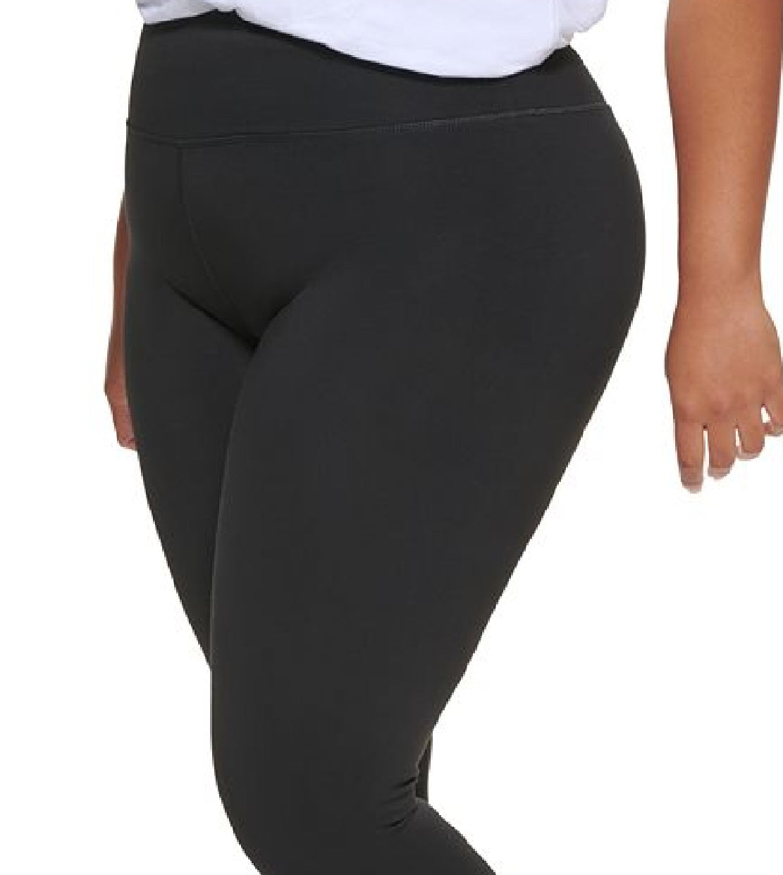 DKNY महिलाओं के लिए हाई वेस्टेड फुल लेंथ लोगो लेगिंग्स, काला, साइज़ 1X