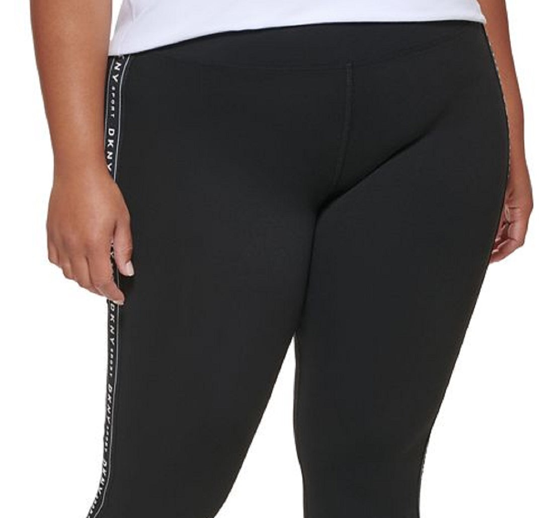 DKNY Women's High Waisted 7/8 Logo Taping Leggings Black Size 3X