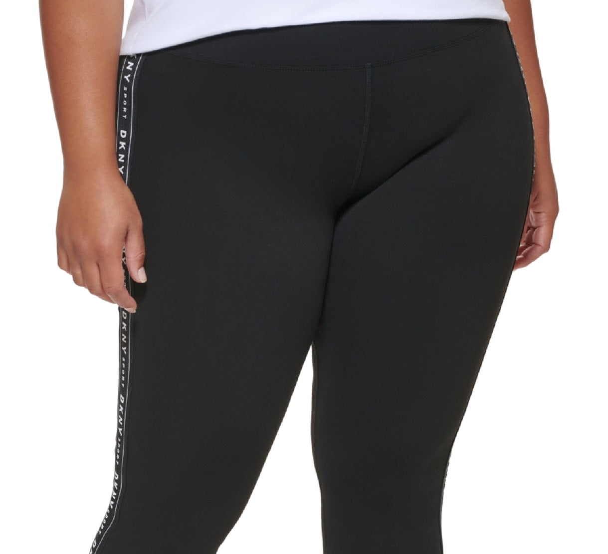 DKNY Women's High Waisted 7/8 Logo Taping Leggings Black Size 2X